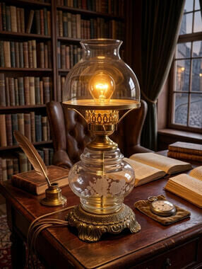 Vintage Gone With The Wind Style Electric Hurricane Lamp Base With  Globe Glass
